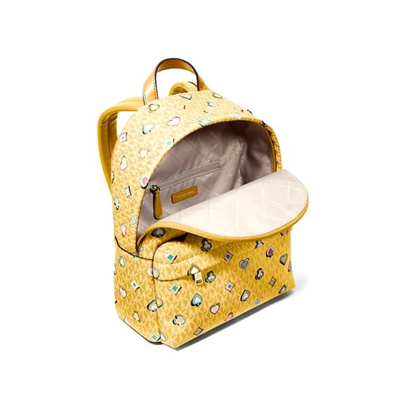 New Michael Kors Slater Medium Printed Signature Logo Backpack Honey Multi - Picture 4 of 5